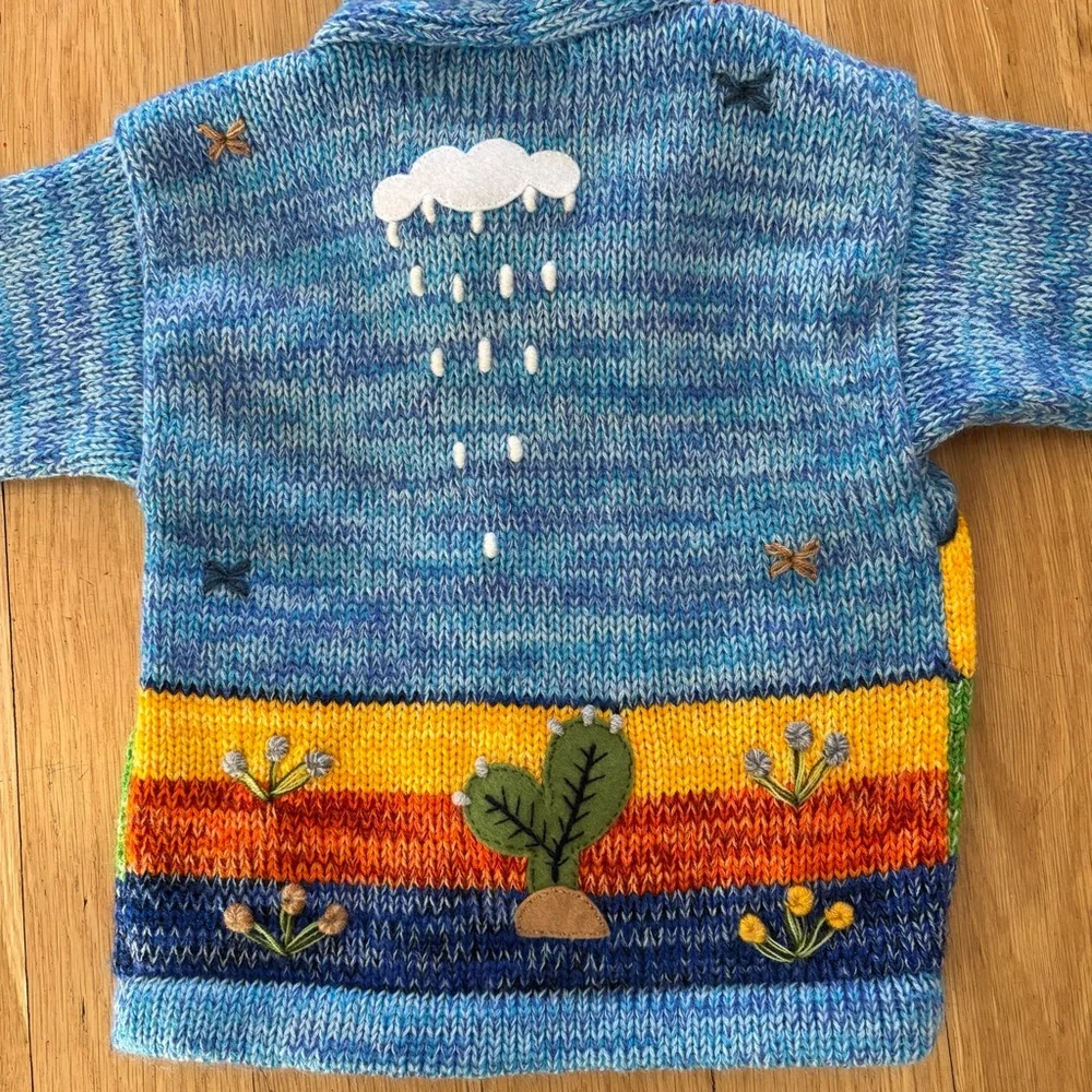 Hand knit colorful kids sweater full zip hoodie - Picture 2 of 3